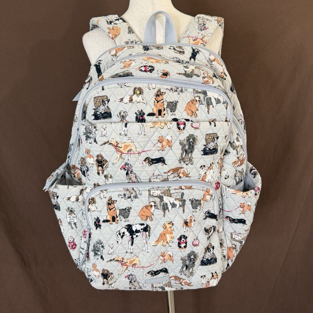 Vera Bradley Essential Large Backpack Best In Show Dog Print Gray